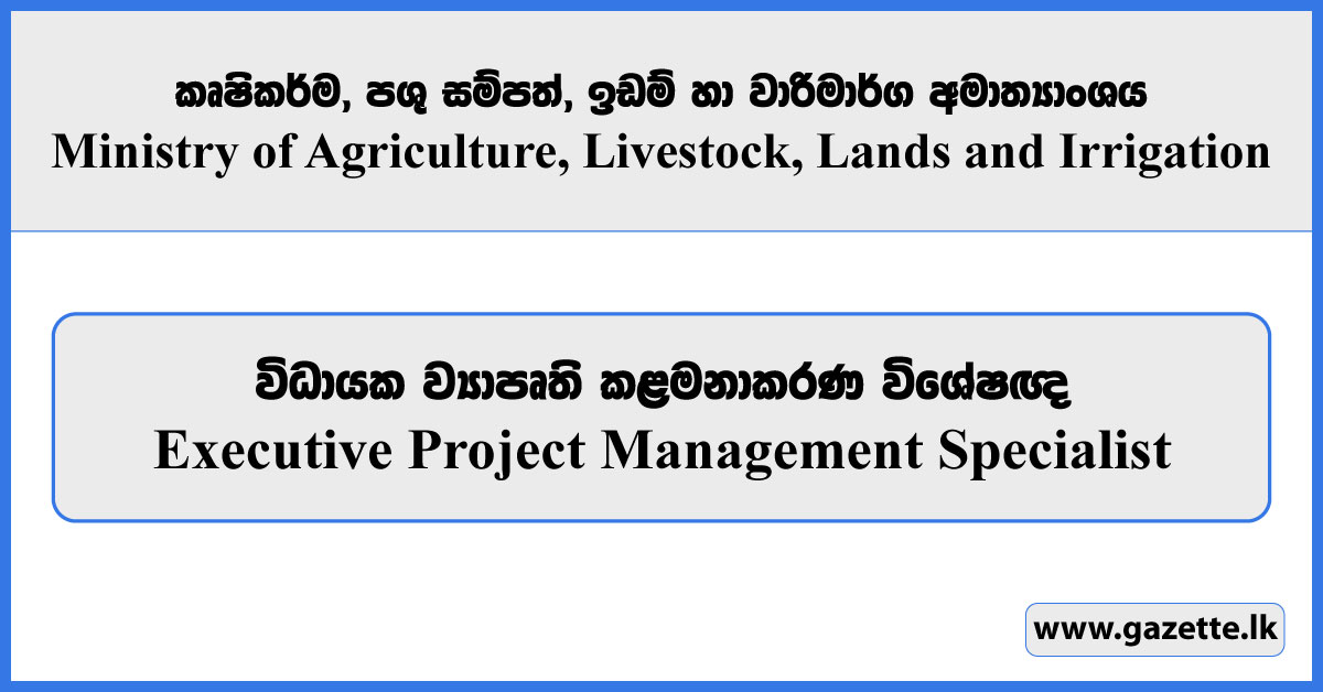 Executive Project Management Specialist - Ministry of Agriculture, Livestock, Lands and Irrigation Vacancies 2025
