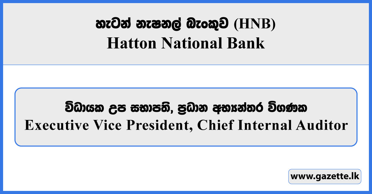 Executive Vice President, Chief Internal Auditor - Hatton National Bank Vacancies 2025