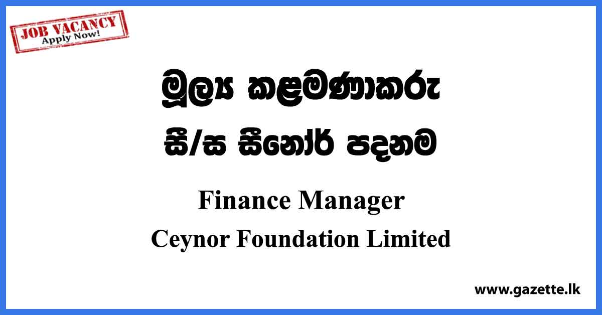 Finance Manager - Ceynor Foundation Vacancies 2023