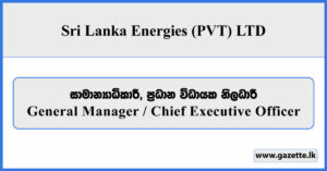 General Manager, Chief Executive Officer - Sri Lanka Energies (PVT) LTD Vacancies 2025