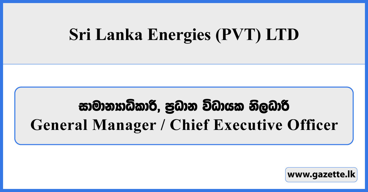 General Manager, Chief Executive Officer - Sri Lanka Energies (PVT) LTD Vacancies 2025