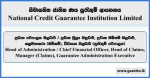 Head of Administration / Chief Financial Officer, Head of Claims, Manager (Claims), Guarantee Administration Executive - National Credit Guarantee Institution Limited Vacancies 2026