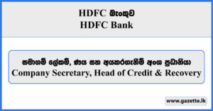 Company Secretary, Head of Credit & Recovery - HDFC Bank Vacancies 2024