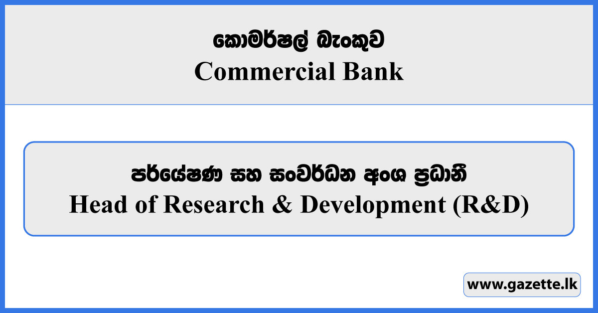 Head of Research & Development (R&D) - Commercial Bank Vacancies 2026