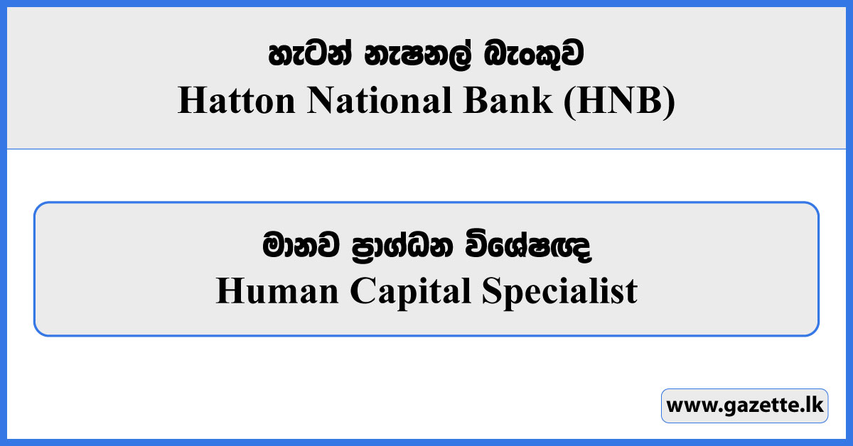 Human Capital Specialist - Hatton National Bank Vacancies 2024