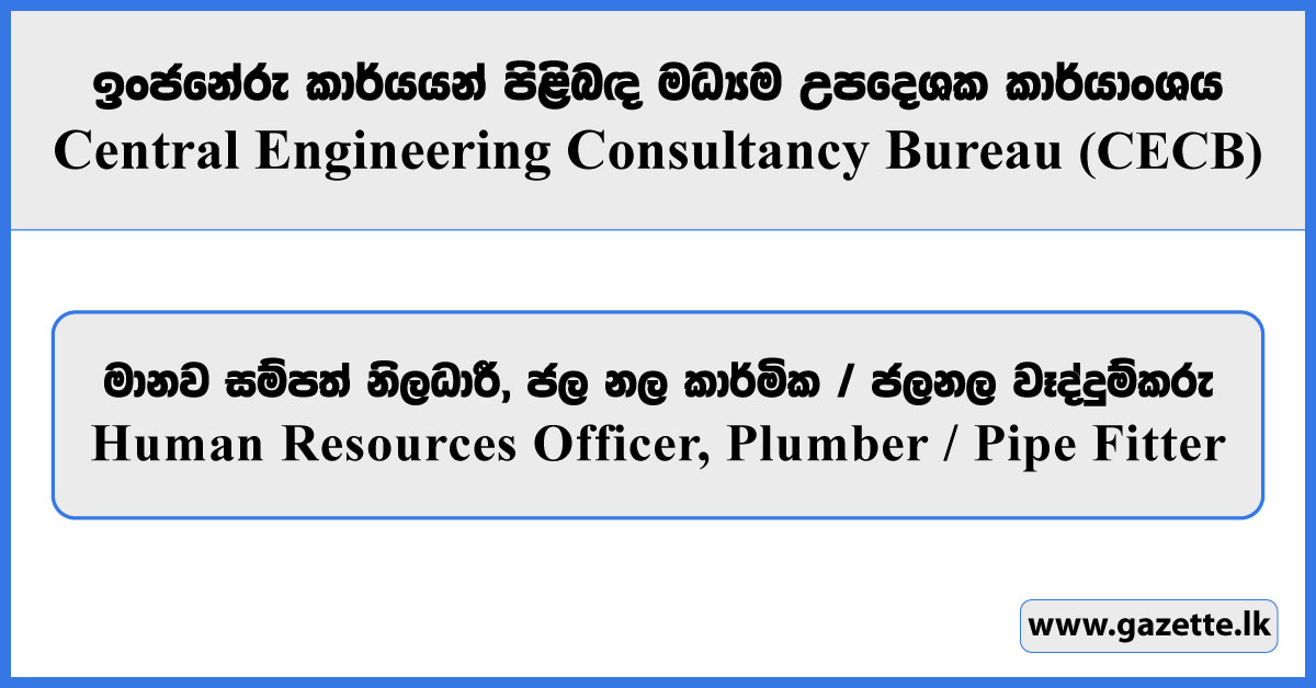 Human Resources Officer, Plumber / Pipe Fitter - Central Engineering Consultancy Bureau Vacancies 2026