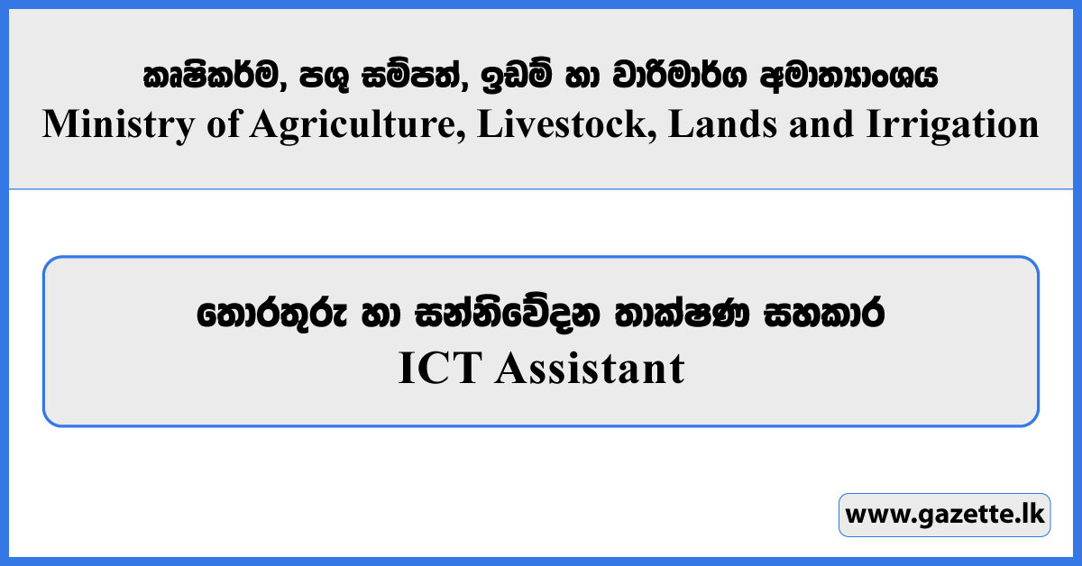 ICT Assistant (SAPP) - Ministry of Agriculture, Livestock, Lands and Irrigation Vacancies 2025