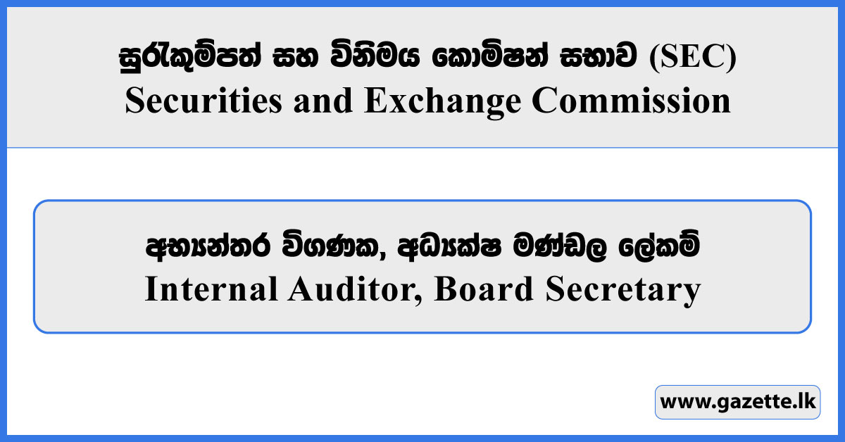 Internal Auditor, Board Secretary - Securities and Exchange Commission Vacancies 2026