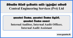 Internal Auditor, Internal Audit Officer, Internal Audit Assistant - Central Engineering Services (Pvt) Ltd Vacancies 2025