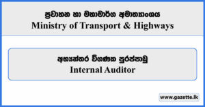 Internal Auditor - Ministry of Transport & Highways Vacancies 2024