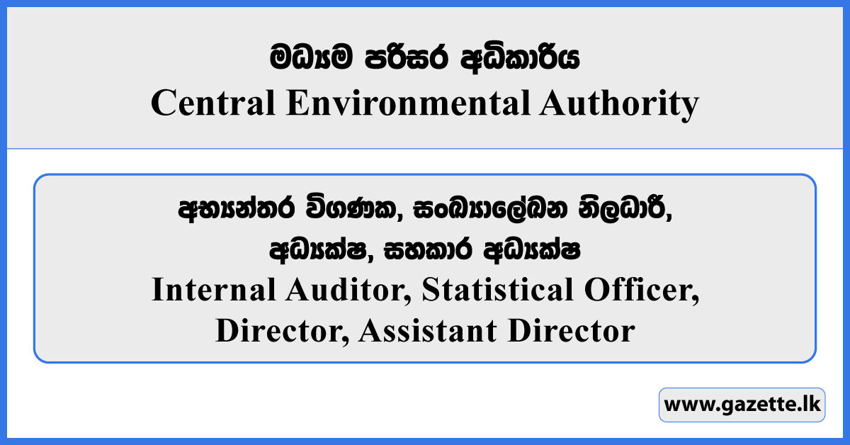 Internal Auditor, Statistical Officer, Director, Assistant Director - Central Environmental Authority Vacancies 2026
