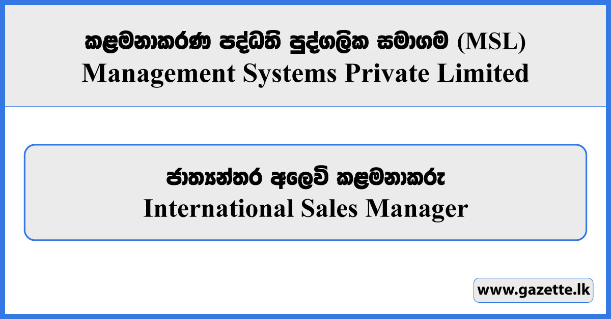 International Sales Manager - Management Systems Private Limited Vacancies 2026