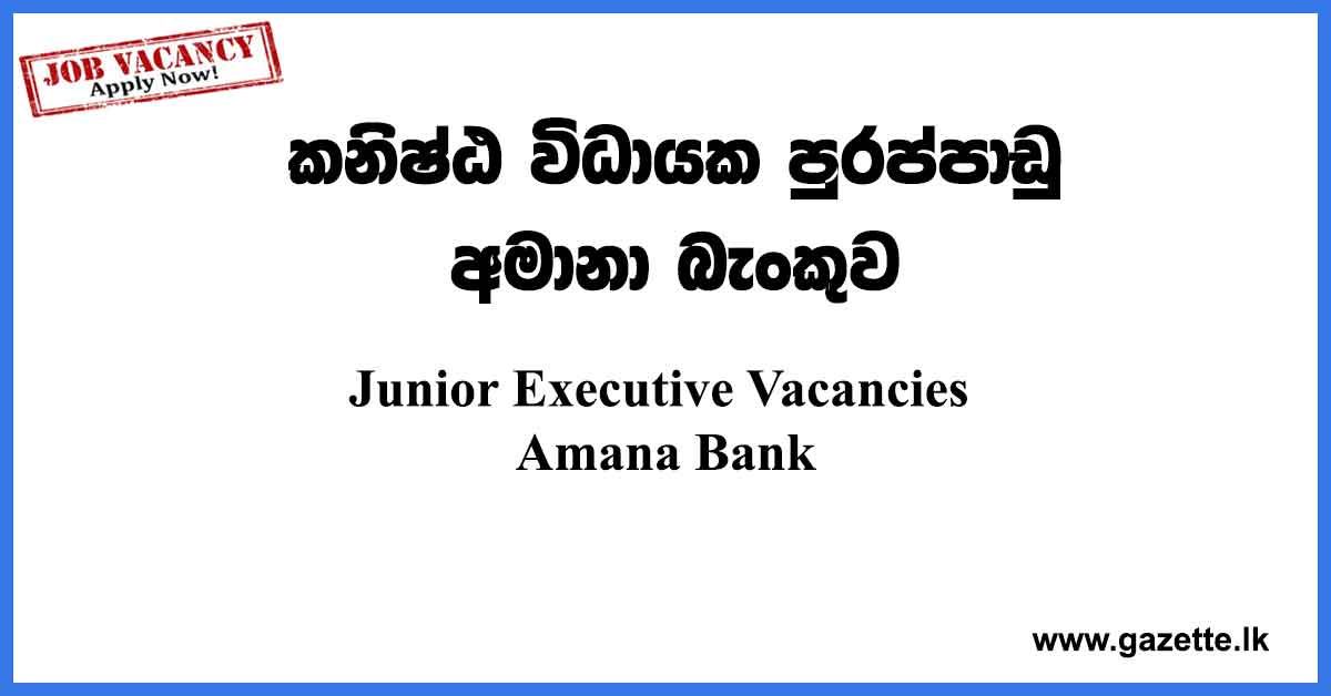 Junior Executive Vacancies Amana Bank