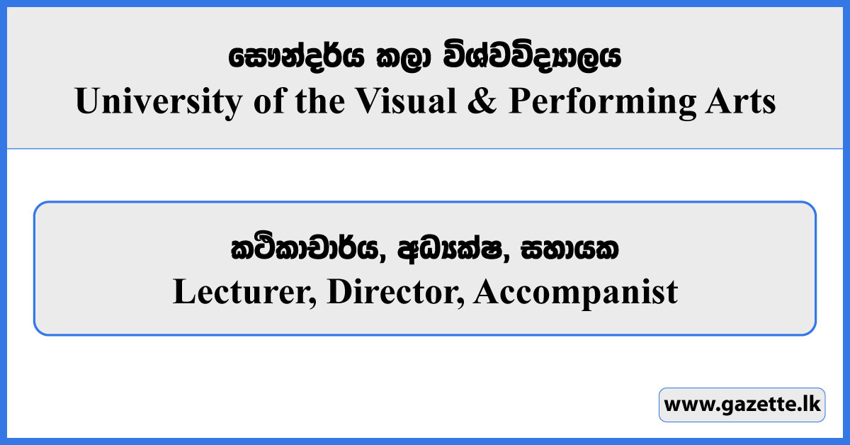 Lecturer, Director, Accompanist - University of the Visual & Performing Arts Vacancies 2026