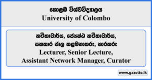 Lecturer, Senior Lecture, Assistant Network Manager, Curator - University of Colombo Vacancies 2024