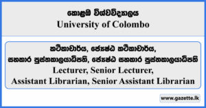 Lecturer, Senior Lecturer, Assistant Librarian, Senior Assistant Librarian - University of Colombo Vacancies 2024