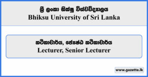 Lecturer, Senior Lecturer - Bhiksu University of Sri Lanka Vacancies 2024