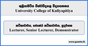 Lecturer, Senior Lecturer, Demonstrator - University College Kuliyapitiya Vacancies 2026