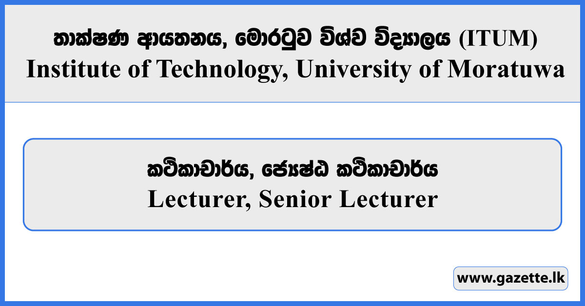 Lecturer, Senior Lecturer - ITUM Vacancies 2025