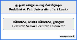Lecturer, Senior Lecturer, Instructor - Buddhist & Pali University of Sri Lanka Vacancies 2025