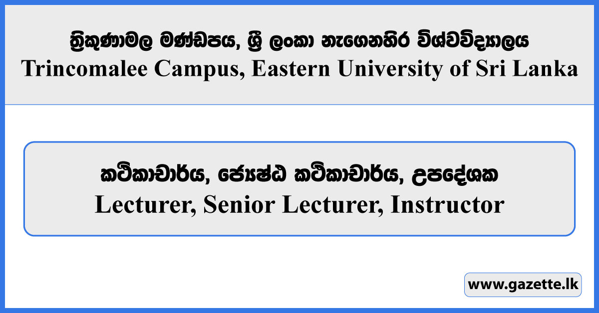 Lecturer, Senior Lecturer, Instructor - Trincomalee Campus, Eastern University of Sri Lanka Vacancies 2026