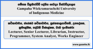 Lecturer, Librarian, Instructor, Programmer, System Analyst, Works Engineer - Gampaha Wickramarachchi Universityof Indigenous Medicine Vacancies 2025