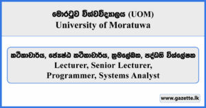 Lecturer, Senior Lecturer, Programmer, Systems Analyst - University of Moratuwa Vacancies 2026