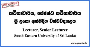 Lecturer, Senior Lecturer - South Eastern University of Sri Lanka Vacancies 2023