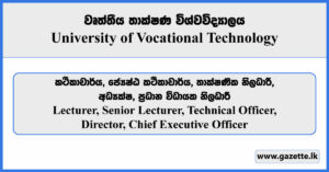 Lecturer, Senior Lecturer, Technical Officer, Director, Chief Executive Officer - University of Vocational Technology Vacancies 2025