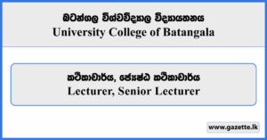Lecturer, Senior Lecturer - University College Batangala Vacancies 2025