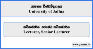 Lecturer, Senior Lecturer - University of Jaffna Vacancies 2025