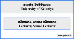 Lecturer, Senior Lecturer - University of Kelaniya Vacancies 2023