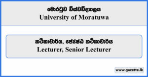 Lecturer, Senior Lecturer - University of Moratuwa Vacancies 2024