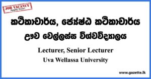 Lecturer, Senior Lecturer - Uva Wellassa University Vacancies 2023