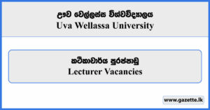 Lecturer - Uva Wellassa University Vacancies 2025