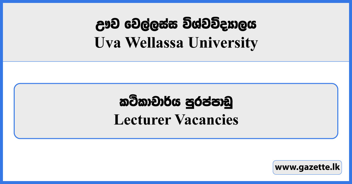 Lecturer - Uva Wellassa University Vacancies 2025