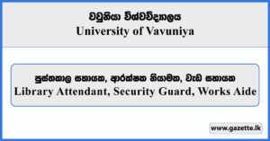 Library Attendant, Security Guard, Works Aide - University of Vavuniya Vacancies 2025