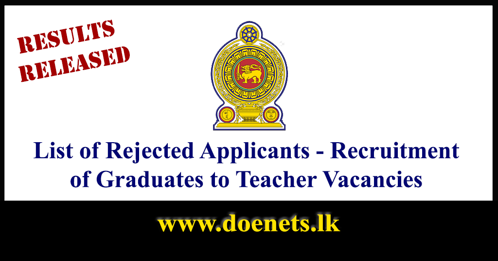 List of Rejected Applicants - Recruitment of Graduates to Teacher Vacancies