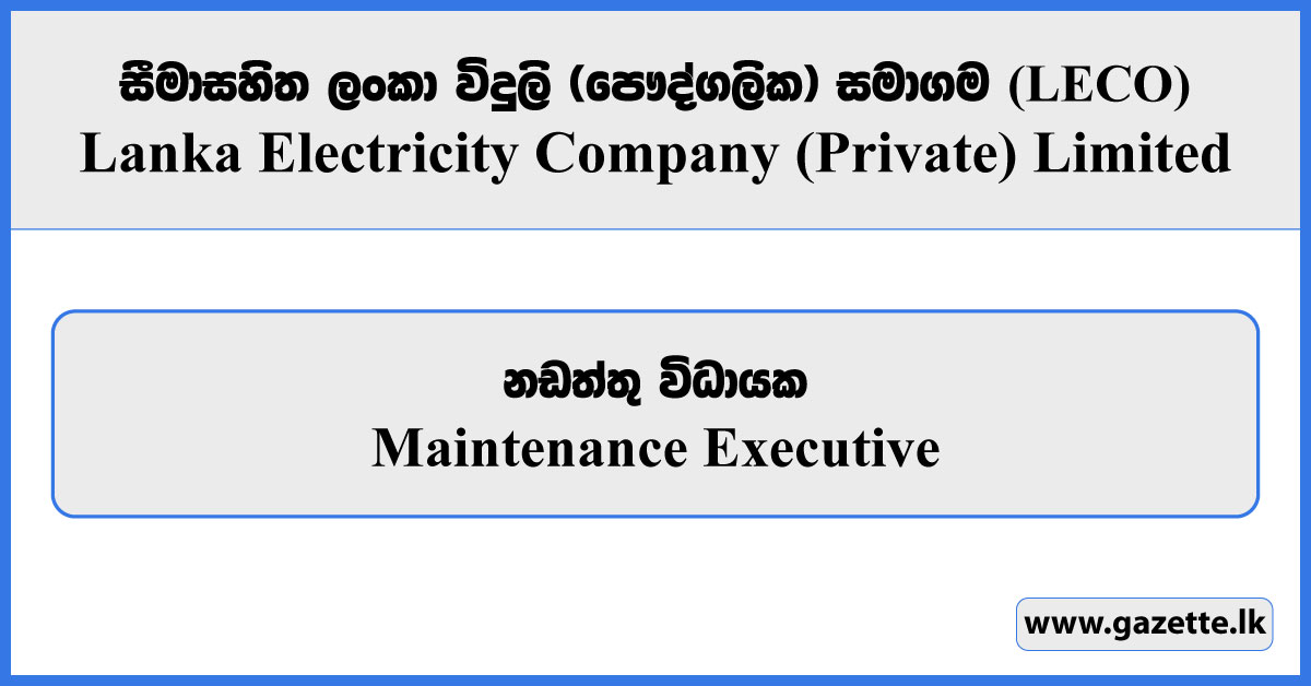 Maintenance Executive - LECO Vacancies 2026