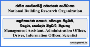 Management Assistant, Administration Officer, Driver, Information Officer, Scientist - National Building Research Organization Vacancies 2024