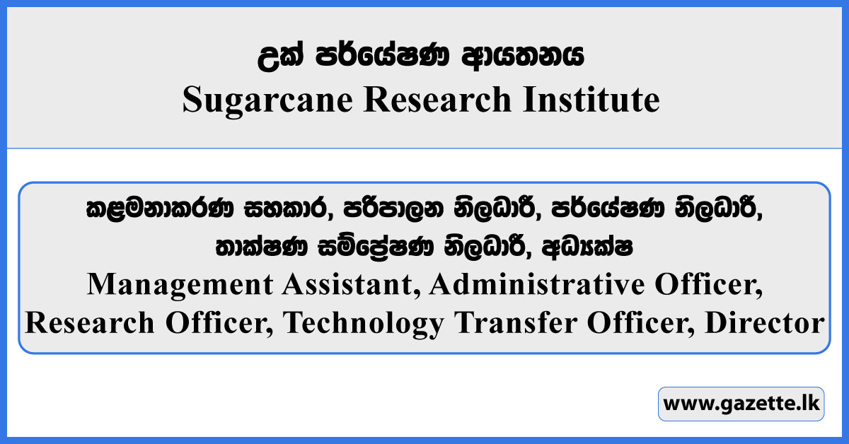 Management Assistant, Administrative Officer, Research Officer, Technology Transfer Officer, Director - Sugarcane Research Institute Vacancies 2026
