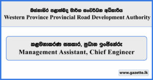 Management Assistant, Chief Engineer - Western Province Provincial Road Development Authority Vacancies 2025