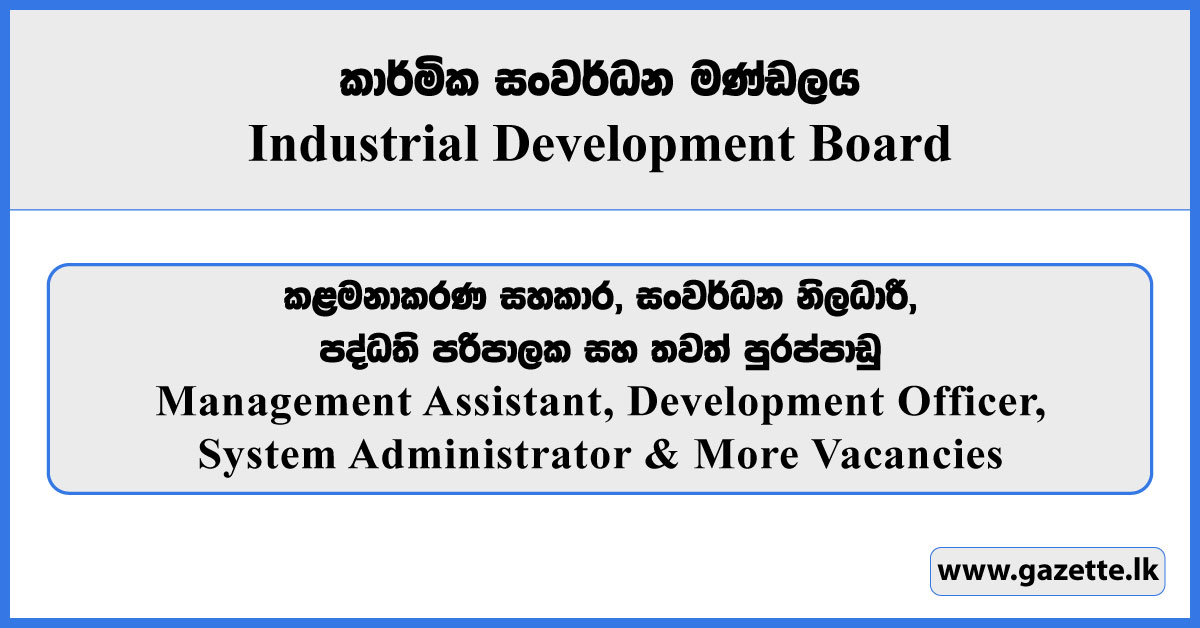 Management Assistant, Development Officer, System Administrator & More Vacancies - Industrial Development Board 2025