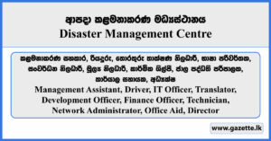 Management Assistant, Driver, IT Officer, Translator, Development Officer, Finance Officer, Technician, Network Administrator, Office Aid, Director - Disaster Management Centre Vacancies 2026