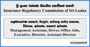 Management Assistant, Driver, Office Aide, Executive, Director - Insurance Regulatory Commission of Sri Lanka Vacancies 2025