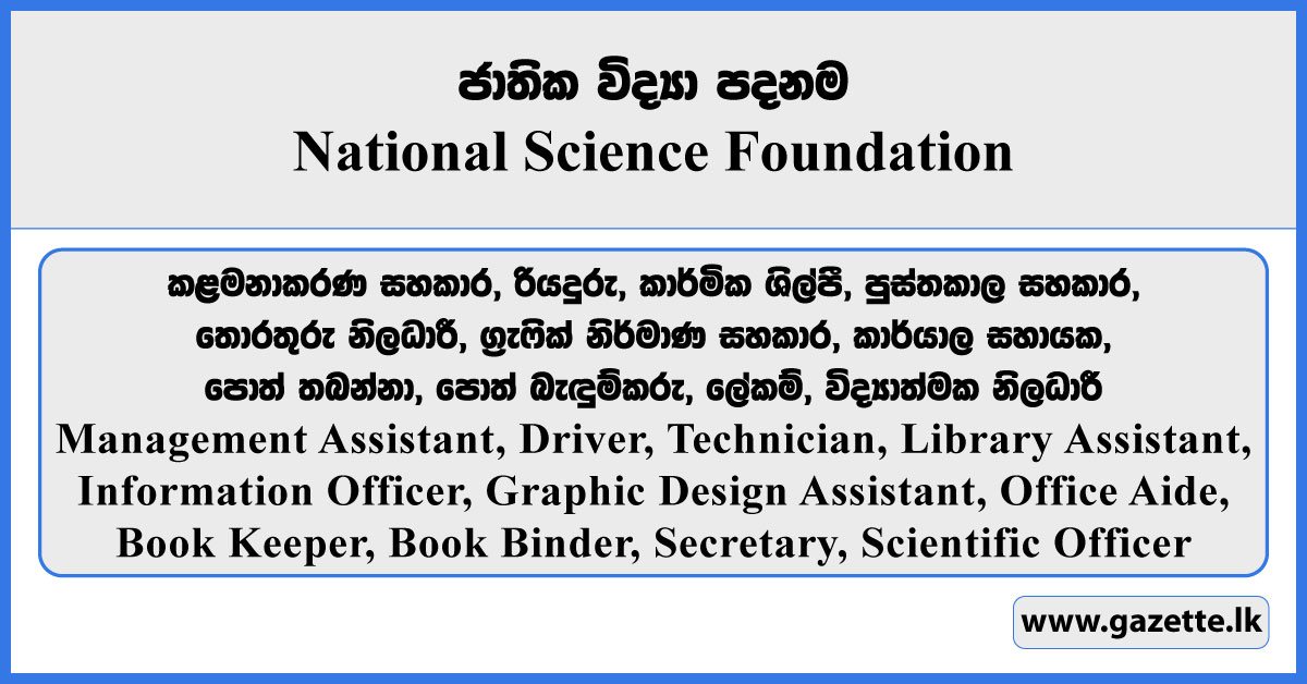 Management Assistant, Driver, Technician, Library Assistant, Information Officer, Graphic Design Assistant, Office Aide, Book Keeper, Book Binder, Secretary, Scientific Officer - National Science Foundation Vacancies 2026