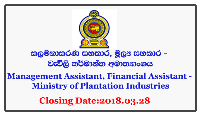 Management Assistant, Financial Assistant - Ministry of Plantation Industries