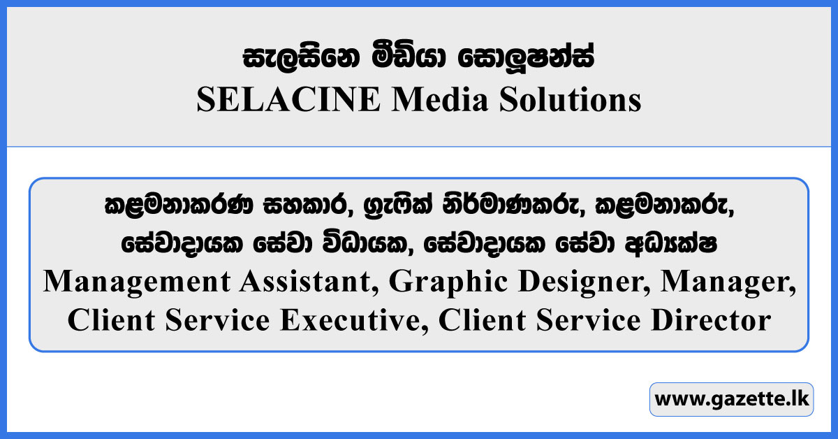 Management Assistant, Graphic Designer, Manager, Client Service Executive, Client Service Director - SELACINE Media Solutions Vacancies 2025
