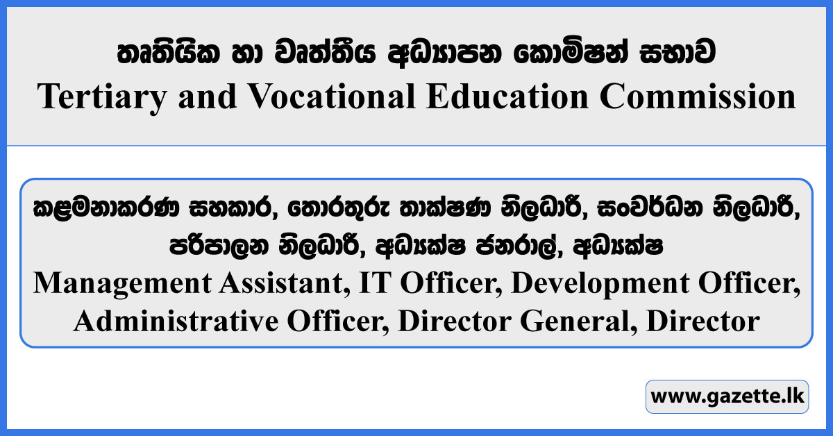 Management Assistant, IT Officer, Development Officer, Administrative Officer, Director General, Director - Tertiary and Vocational Education Commission Vacancies 2025