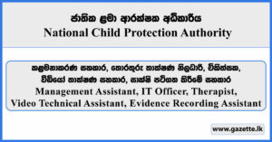 Management Assistant, IT Officer, Therapist, Video Technical Assistant, Evidence Recording Assistant - National Child Protection Authority Vacancies 2025